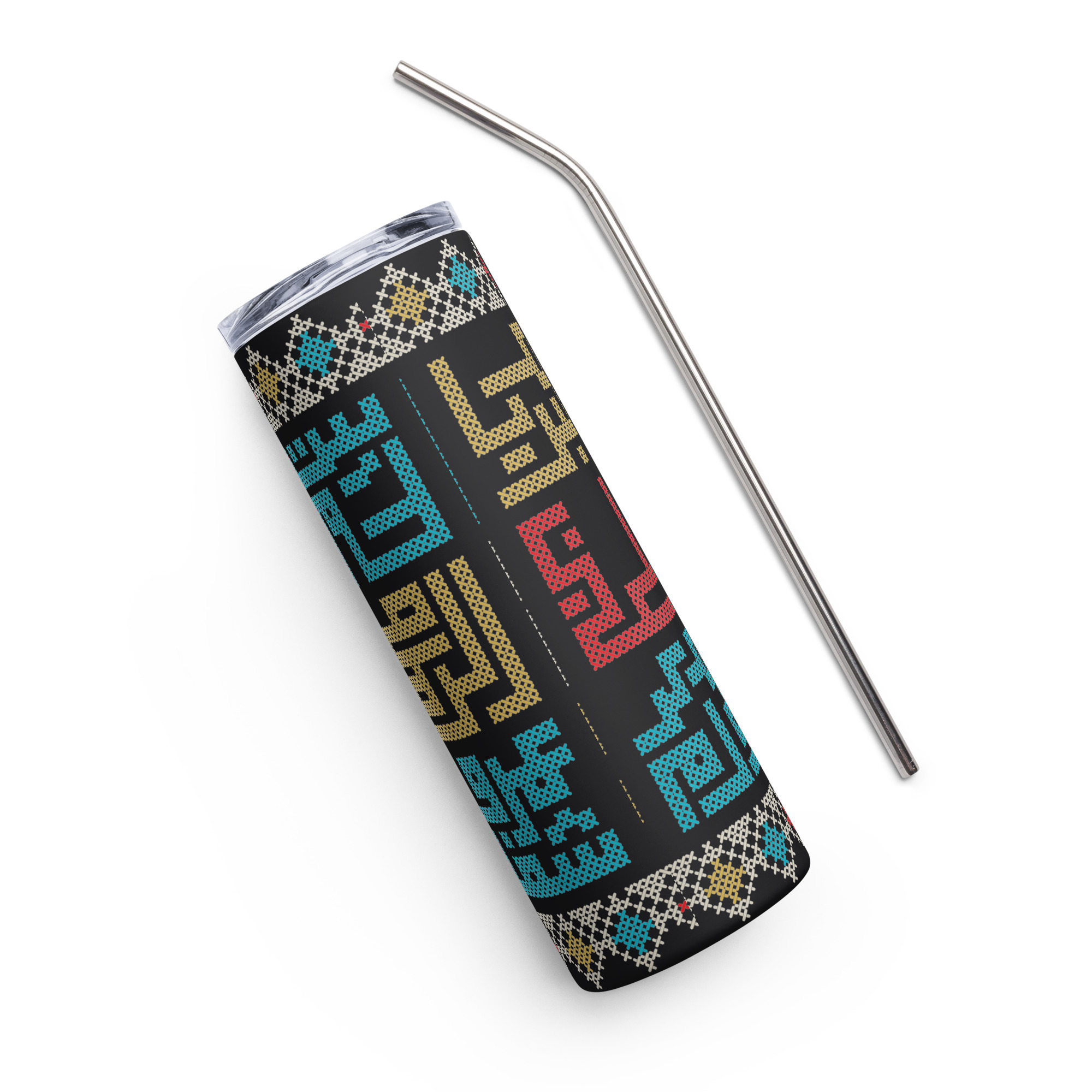 Palestine Arabic Cities Stainless Steel Tumbler Palestinian Tatreez
