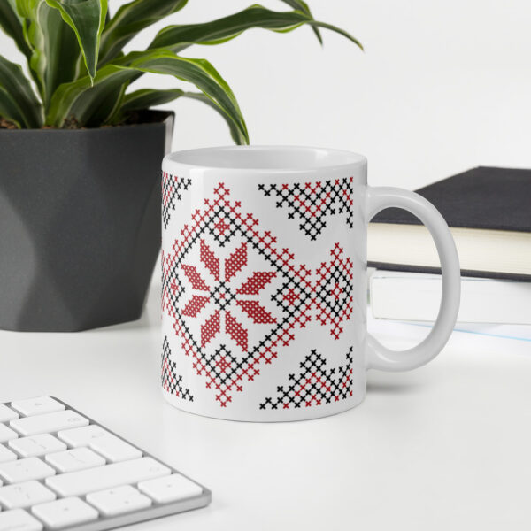 Palestinian Realistic Tatreez Pattern #16-Red Customized Coffee Mug - Image 2
