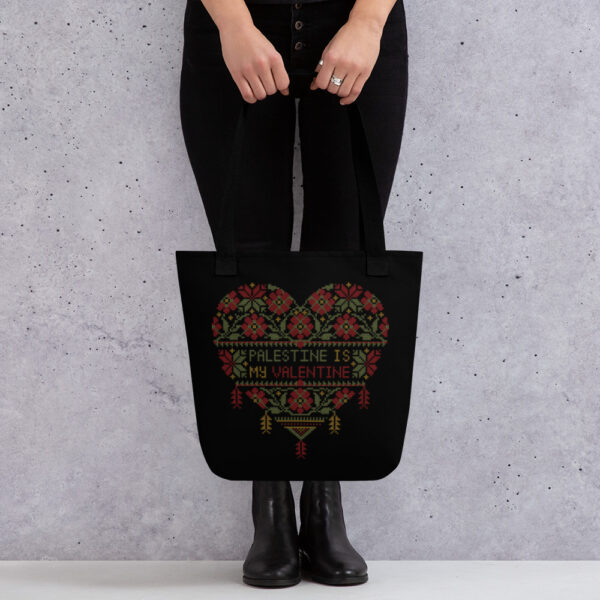 Palestine Is My Valentine Palestinian Tatreez Embroidery Art Tote Bag - Image 2