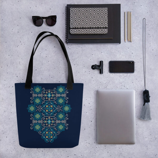 Palestinian Traditional Tatreez Embroidery Pattern#13 Tote Bag -BLU - Image 4