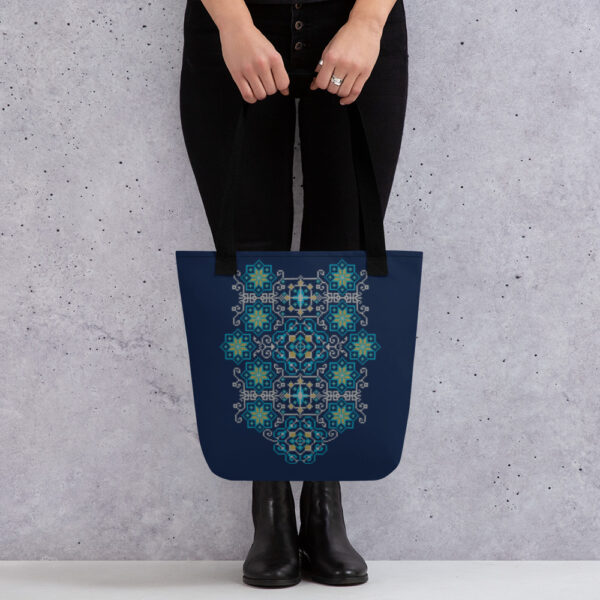 Palestinian Traditional Tatreez Embroidery Pattern#13 Tote Bag -BLU