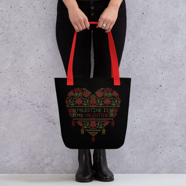 Palestine Is My Valentine Palestinian Tatreez Embroidery Art Tote Bag - Image 6