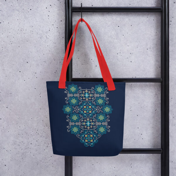 Palestinian Traditional Tatreez Embroidery Pattern#13 Tote Bag -BLU - Image 2