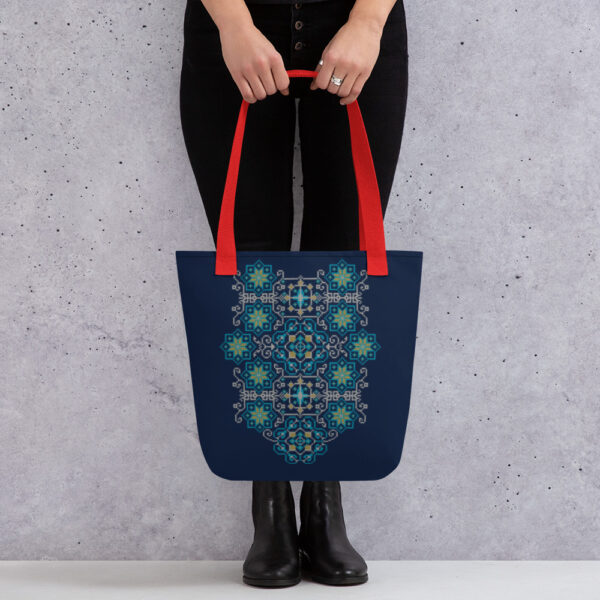 Palestinian Traditional Tatreez Embroidery Pattern#13 Tote Bag -BLU - Image 6