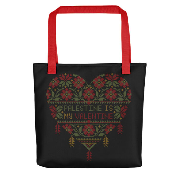 Palestine Is My Valentine Palestinian Tatreez Embroidery Art Tote Bag - Image 3