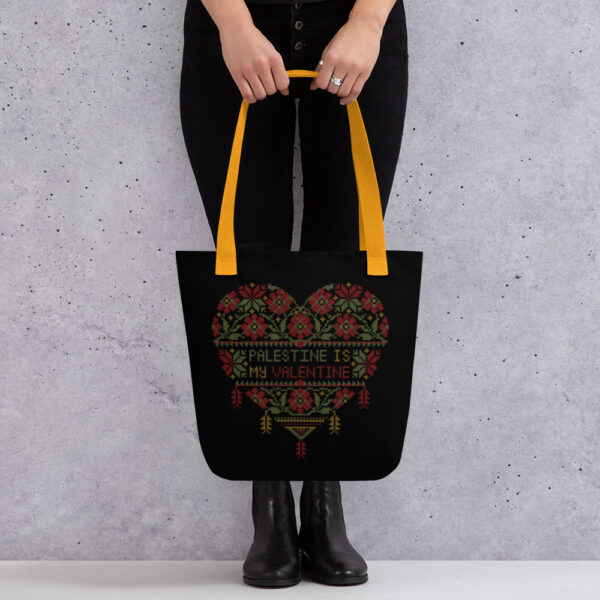 Palestine Is My Valentine Palestinian Tatreez Embroidery Art Tote Bag - Image 5
