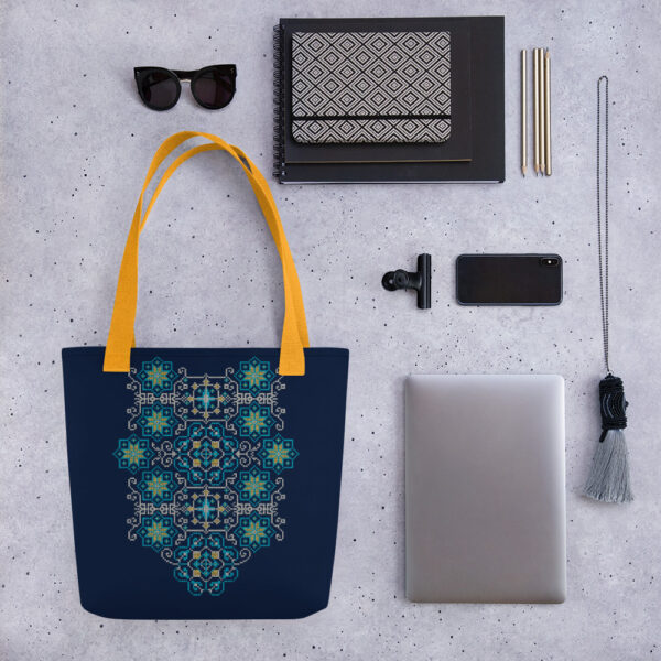 Palestinian Traditional Tatreez Embroidery Pattern#13 Tote Bag -BLU - Image 5
