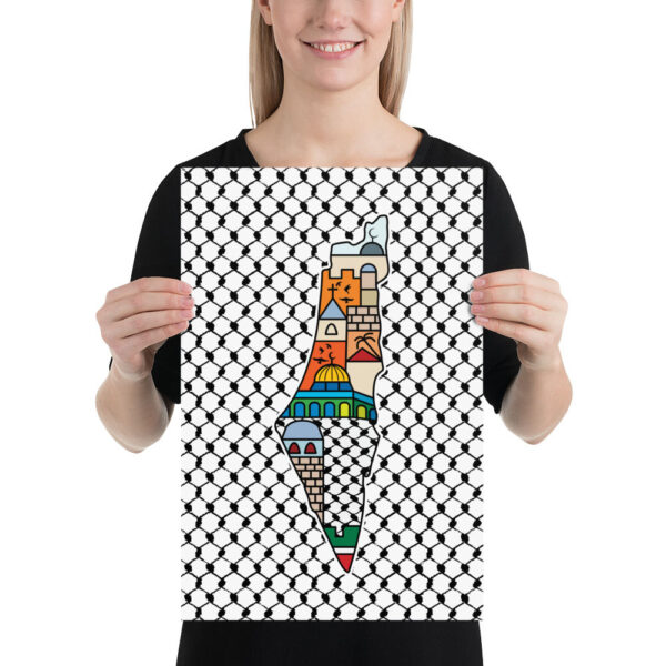 I Love Palestine My Homeland Palestinian Map Kufiya Wall Decor Poster - Image 3