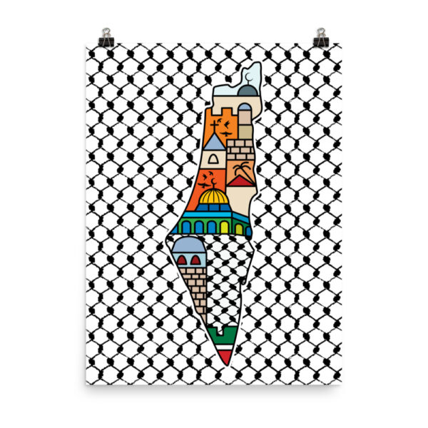 I Love Palestine My Homeland Palestinian Map Kufiya Wall Decor Poster - Image 4