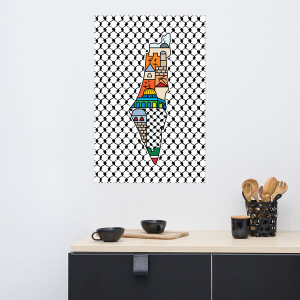 I Love Palestine My Homeland Palestinian Map Kufiya Wall Decor Poster - Image 2