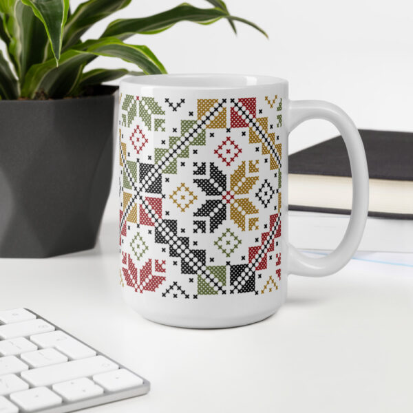 Palestinian Colorful Tatreez Gift Mug Traditional Embroidery Pattern#12