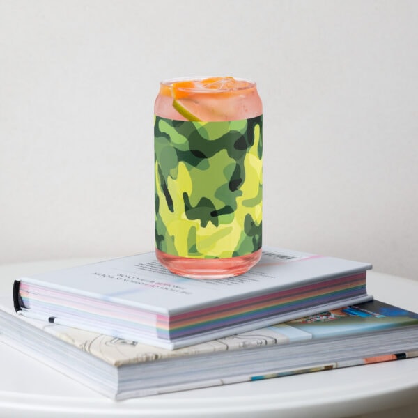 Custom Can-Shaped Glass Green Yellow Camouflage Pattern