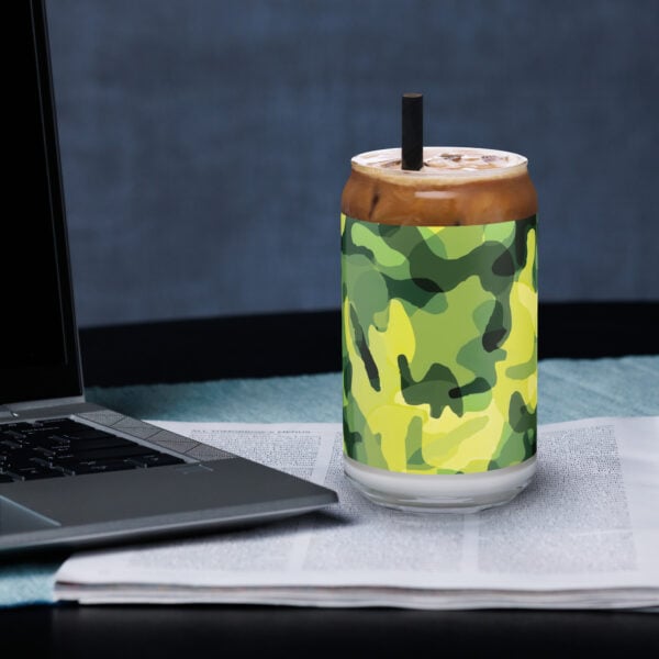 Custom Can-Shaped Glass Green Yellow Camouflage Pattern - Image 4