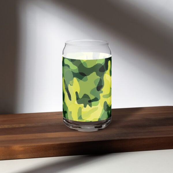 Custom Can-Shaped Glass Green Yellow Camouflage Pattern - Image 3