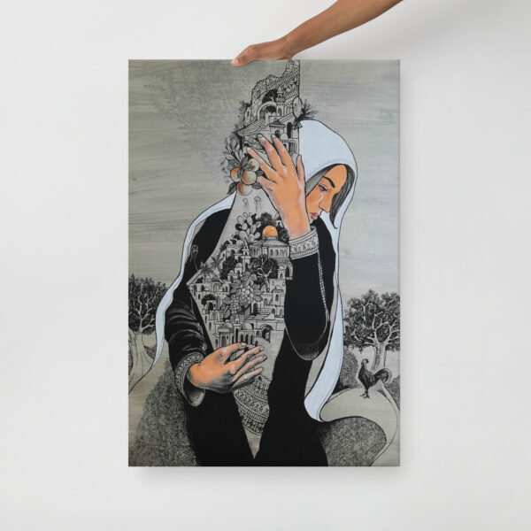 Free Palestine Map Drawing Palestinian Woman Painting Canvas - Image 2