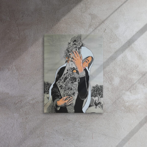 Free Palestine Map Drawing Palestinian Woman Painting Canvas - Image 3
