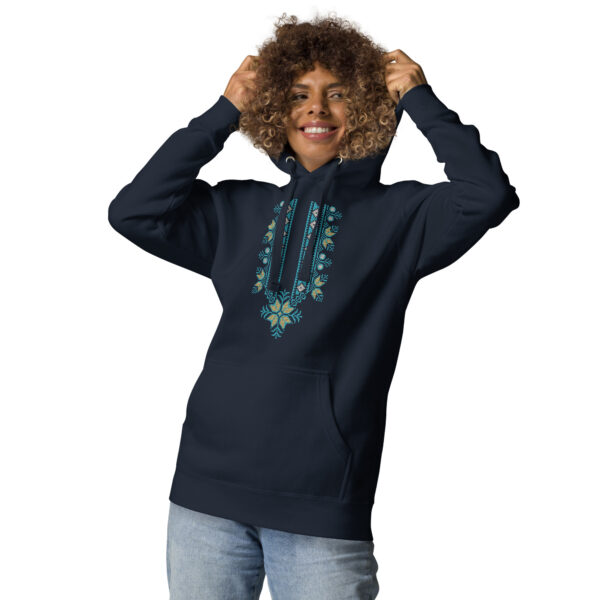 Palestinian Custom Tatreez Hoodie Embroidery Pattern14-blue - Image 3