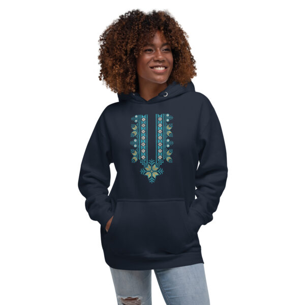 Palestinian Custom Tatreez Hoodie Embroidery Pattern14-blue - Image 2