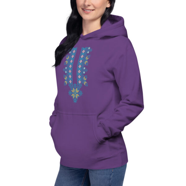 Palestinian Custom Tatreez Hoodie Embroidery Pattern14-blue - Image 4