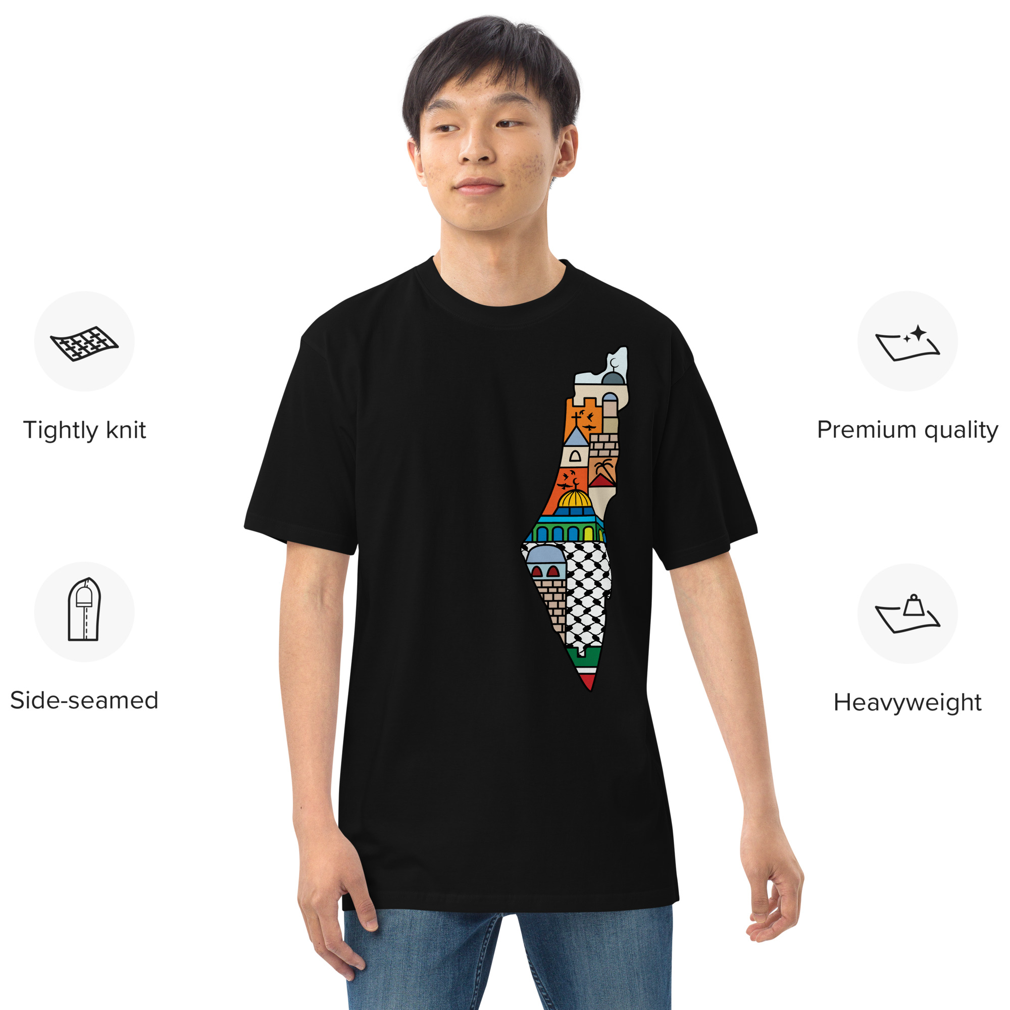 I Love Palestine Men’s T-shirt with Palestinian Map - Image 2