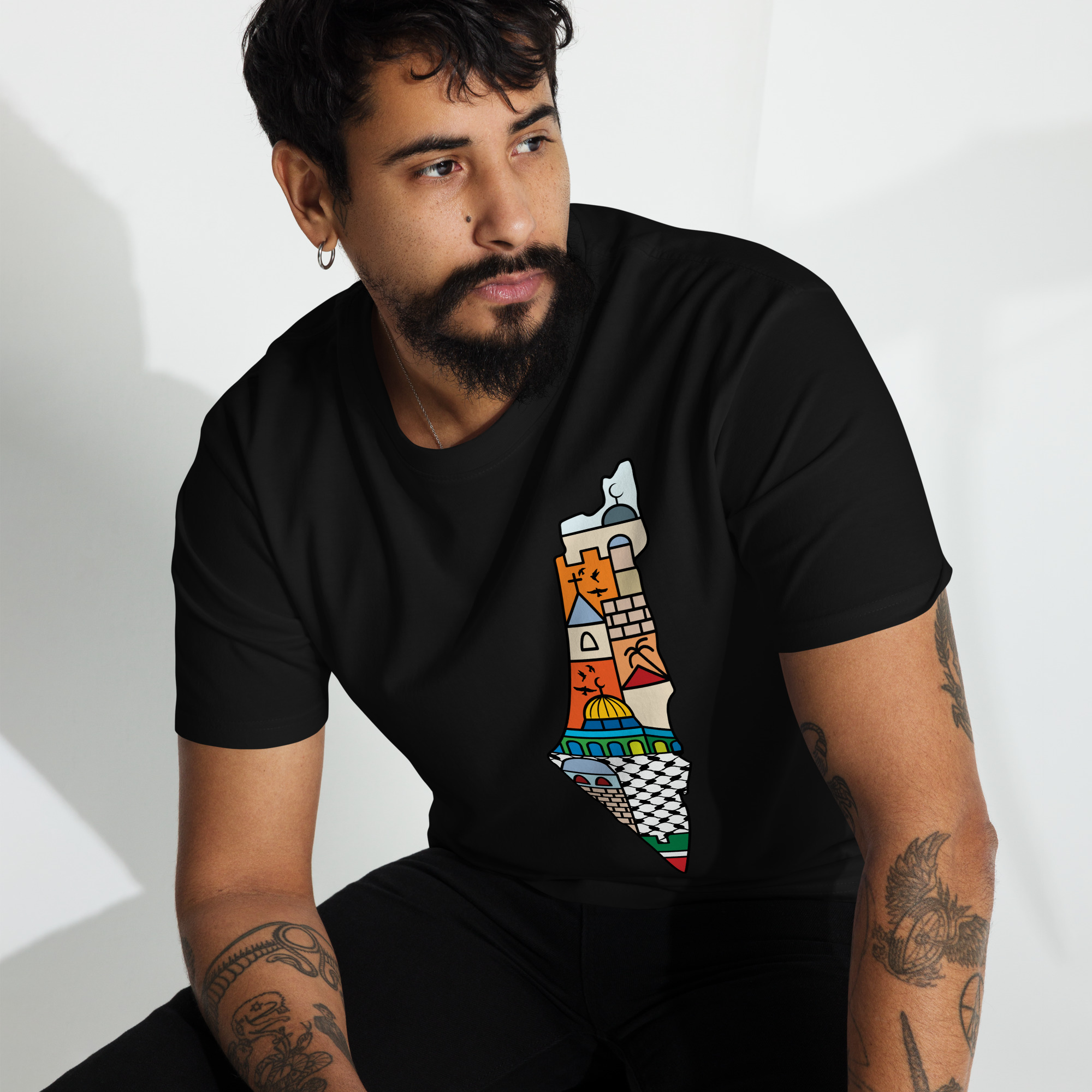 I Love Palestine Men’s T-shirt with Palestinian Map - Image 8