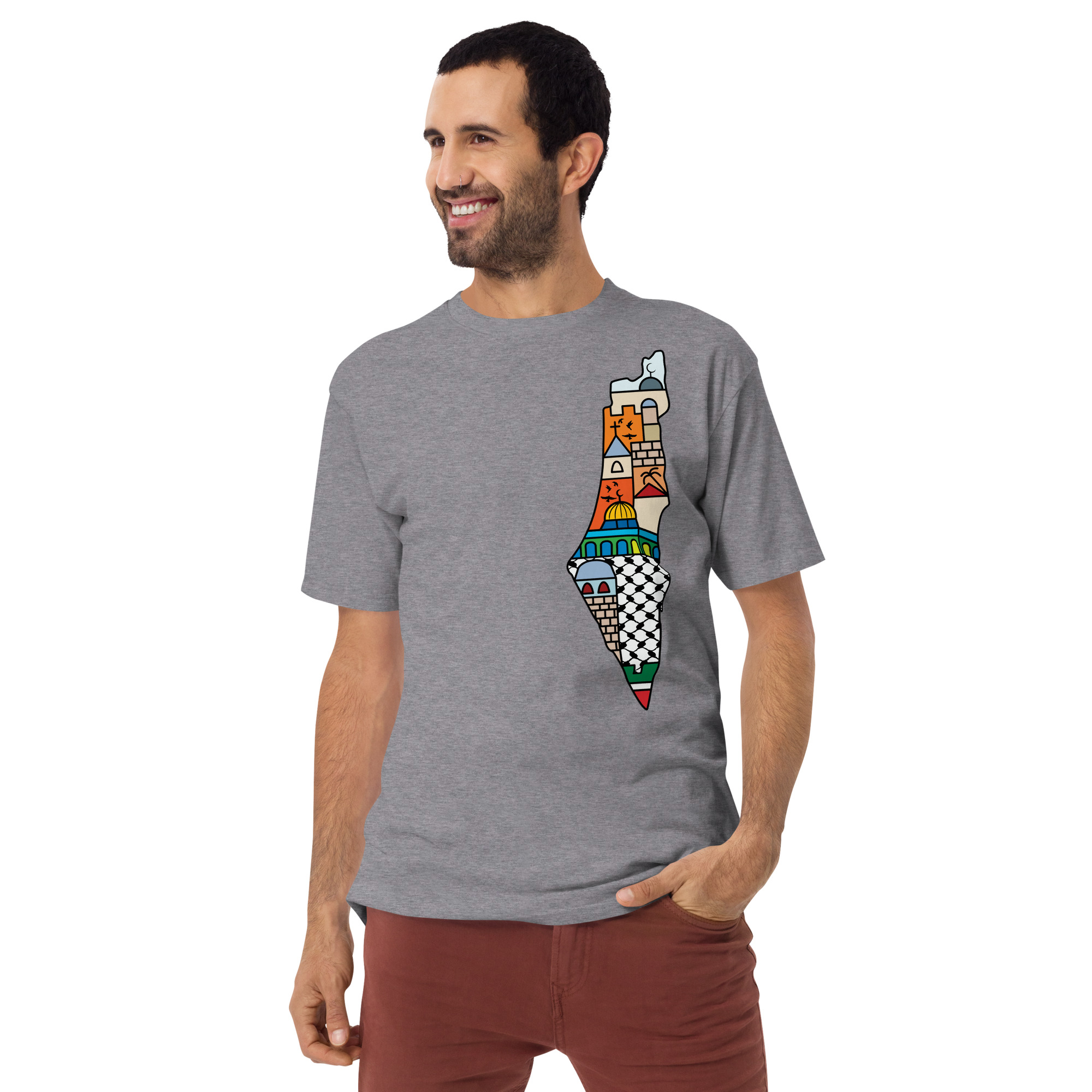 I Love Palestine Men’s T-shirt with Palestinian Map - Image 4