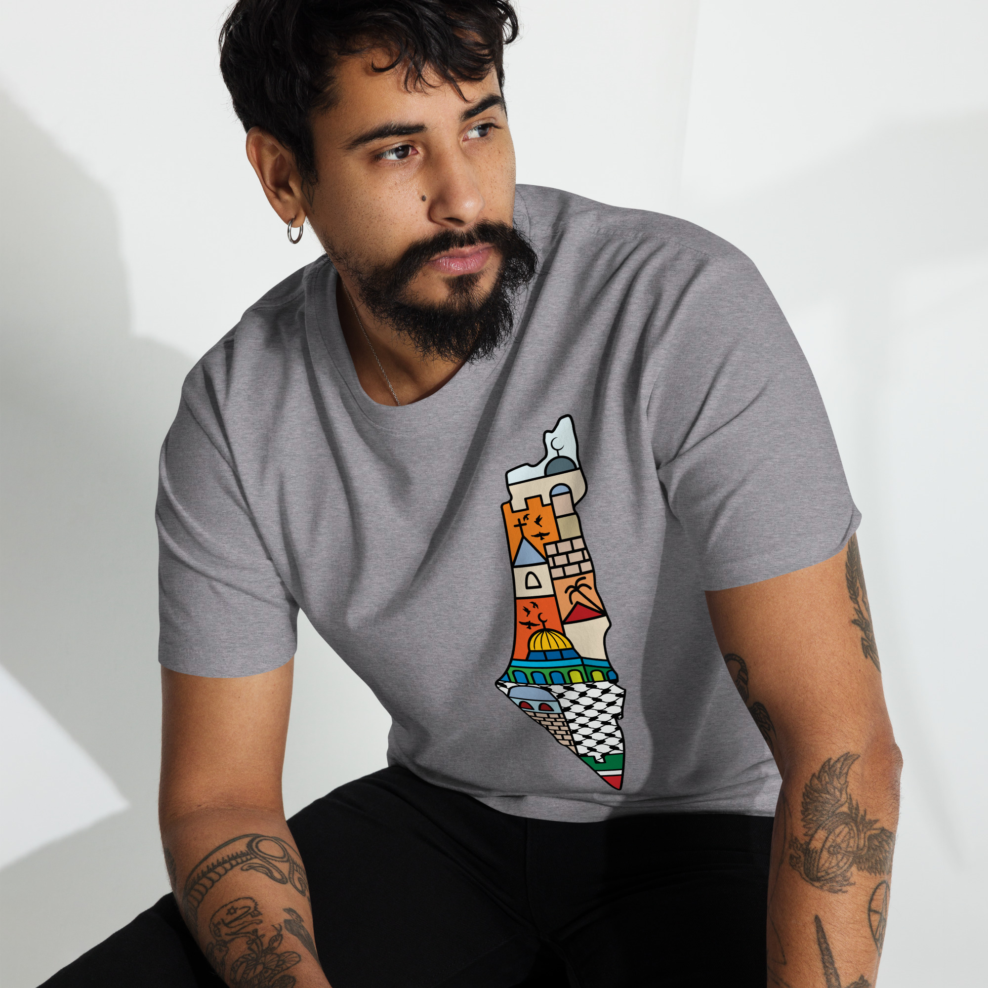 I Love Palestine Men’s T-shirt with Palestinian Map - Image 11