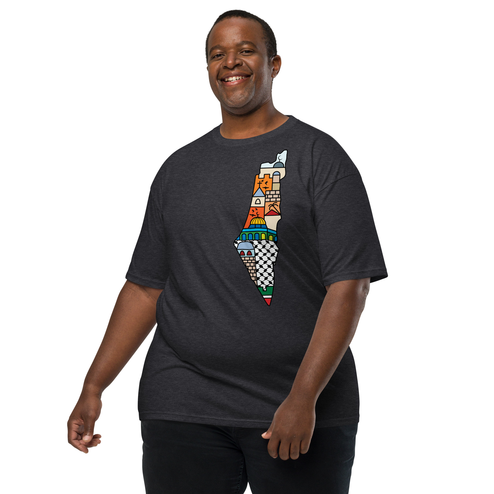 I Love Palestine Men’s T-shirt with Palestinian Map - Image 3