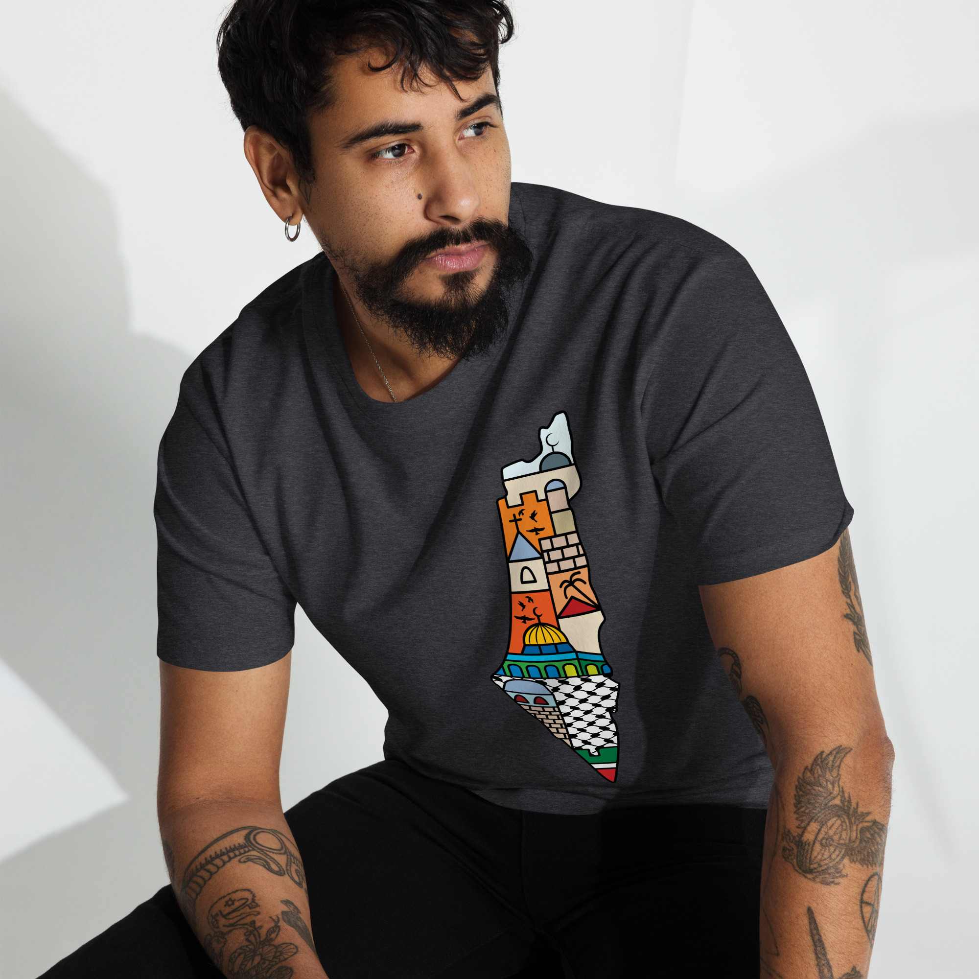 I Love Palestine Men’s T-shirt with Palestinian Map - Image 9