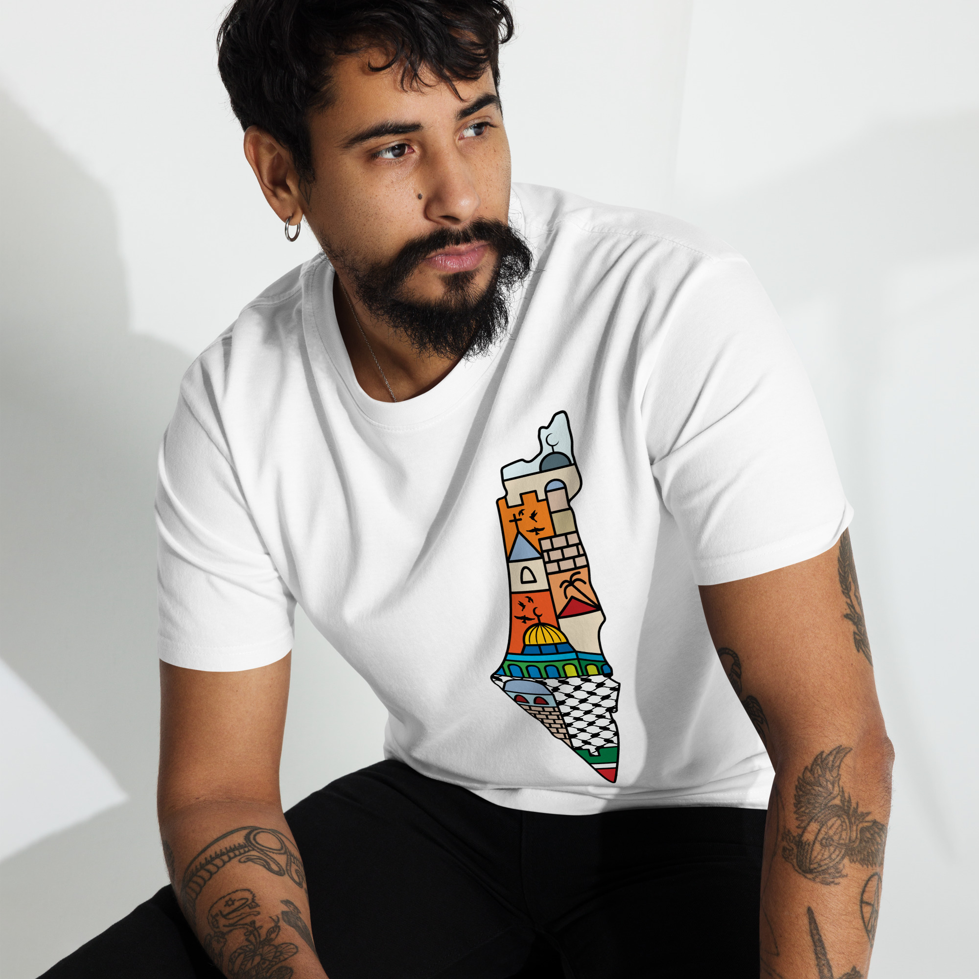 I Love Palestine Men’s T-shirt with Palestinian Map - Image 12
