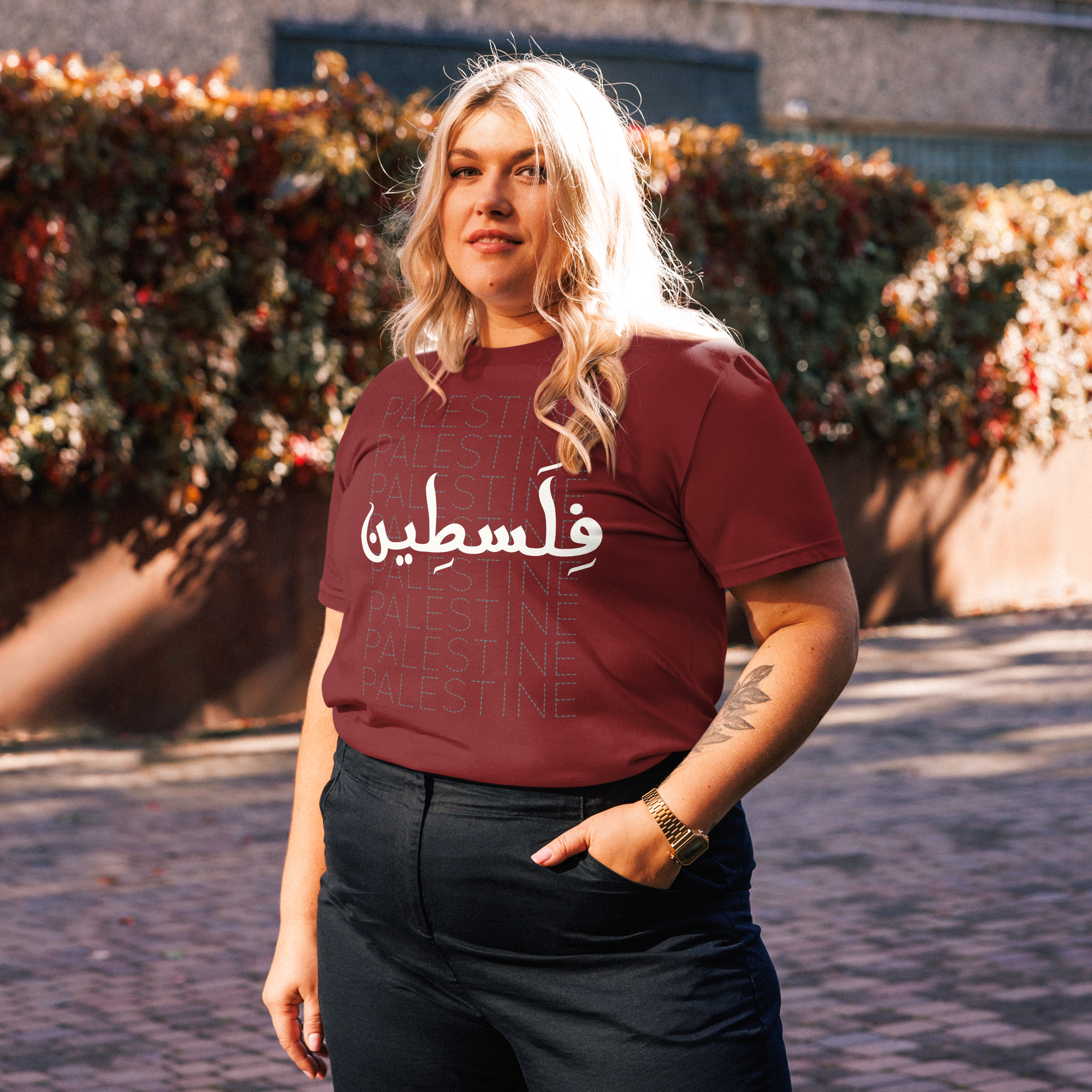 Palestine Arabic Calligraphy Customizable Unisex T-shirt - Image 3